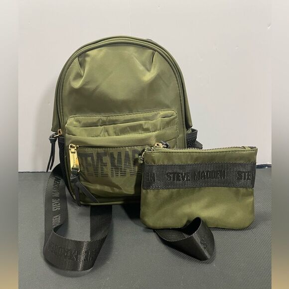 Steve Madden Olive Army Green Small Backpack Zip Inside Pockets W/ Coin Purse. - Picture 1 of 13